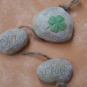 3 Deko-Natursteine mit Viel Glück und Kleeblatt