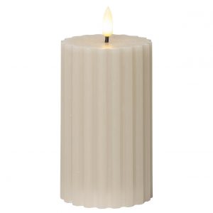 STAR TRADING LED Wachskerze Flamme Stripe Batterie Timer beige 15x7,5cm