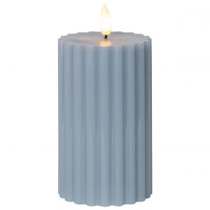 STAR TRADING LED Wachskerze Flamme Stripe Batterie Timer blau 15x7,5cm