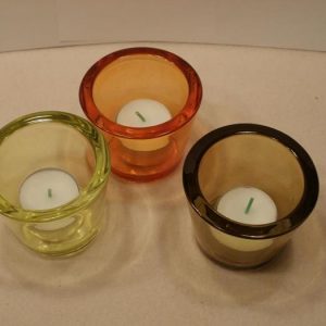 3 Kerzengläser, rund in 3 Farben