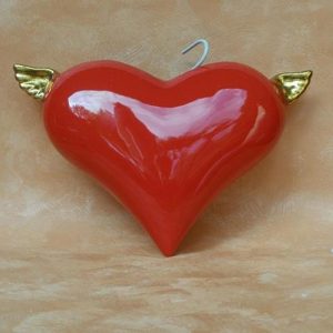 Keramikherz mit Flügeln-Luftbefeuchter Rot-Gold