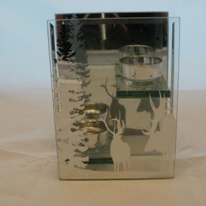 Doppel-Teelichthalter Winter aus Glas, 18 cm hoch