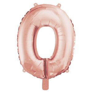 Folienballon Ziffer 0 roségold mit Röhrchen zum Aufpusten